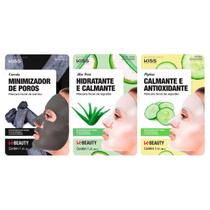 Kit Kiss NY 3 Máscaras Faciais Aloe Vera + Carvão + Pepino