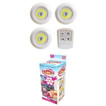 Kit Kit 3 Lâmpada Iluminaria Led Luminária Sem Fio Controle Remoto Spots A Pilha AAA + Silicone Panquequeira Panquecas Forma Antiaderente Flippin Fantastic Fazedor De Panqueca