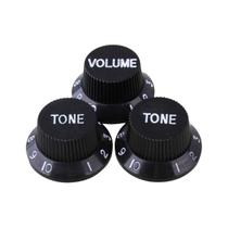Kit Knob Preto Guitarra Strato 2 Ton 1 Volume Kbst Stratocaster P/ Potenciômetro Botoes Push-On