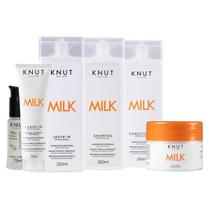 Kit KNUT MILK: Shampoo 250ml + Condicionador 250ml + Máscara 300g + Leave-in 250ml + Hair Gloss 70ml + Hair Remedy 130g