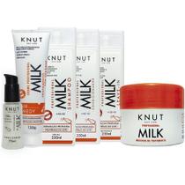 Kit KNUT MILK: Shampoo 250ml + Condicionador 250ml + Máscara 300g + Leave-in 250ml + Hair Gloss 70ml + Hair Remedy 130g
