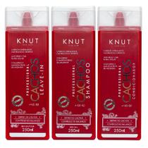 Kit Knut Tratamento Cachos Shampoo 250ml Condicionador 250ml Leave-In Proteção Térmica 250ml