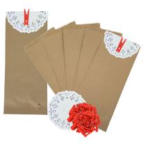 Kit Kraft + Papel Rendado + Pregador Vermelho 50 Unidades