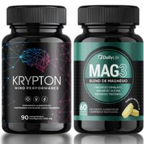 Kit Krypton Mind Performance Com Coenzima Q10 Cafeína Taurina e Creatina + Mag3 Magnesio Treonato Dima lato 1000mg