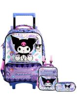 Kit Kuromi Hello Kitty Mochila Rodas + Lancheira + Estojo