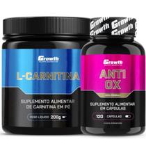 Kit L-Carnitina 200g + Anti-Ox Antioxidante 120 Caps Growth Kit L-Carnitina 200g + Anti-Ox Antioxidante 120 Caps Growth