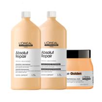 Kit L'Oréal Absolut Repair Gold Quinoa Shampoo + Condicionador 1500mls+ Máscara 500g Lightweight