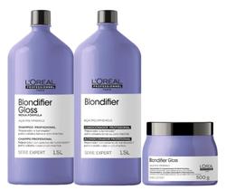 Kit L'Oréal Professionnel Blondifier Gloss Shampoo 1500ml+ Condicionador 1500ml+ Máscara 500g