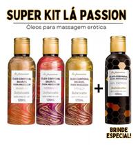 Kit Lá passion - 4 Óleos Beijável p/ Massagem Tântrica Casal