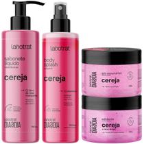Kit Labotrat Dia a Dia Cereja Sabonete Body Splash Esfoliante Corporal e Sais de Banho Firmeza e Elasticidade