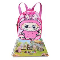 Kit Labubu: Mochila Divertida 2 Compartimentos + Livro Colorir Papel Grosso Capa Dura = 2 Produtos Temáticos