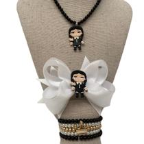 Kit Laço de Cabelo/Pulseira e Colar Halloween Tic Tac