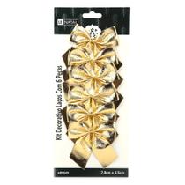 Kit Laço de Natal Dourado Liso 6 Unidades 7,8x8,5cm Kit Laço de Natal Dourado Liso 6 Unidades 7,8x8,5cm