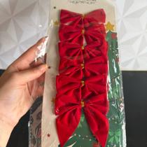 Kit laço de natal vermelho com 6 peças para enfeite árvore 8cm lacinho natalino decorativo