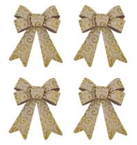 Kit Laço Gigante Dourado Enfeite Natal Glitter 45cm 4 Peças - Magizi