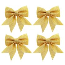 Kit Laço Glitter Dourado Natal 13cm 4 Unidades - Magizi Kit Laço Glitter Dourado Natal 13cm 4 Unidades - Magizi
