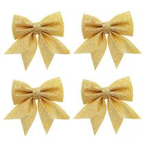 Kit Laço Glitter Dourado Natal 13cm 4 Unidades - Magizi Kit Laço Glitter Dourado Natal 13cm 4 Unidades - Magizi