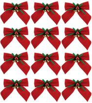 Kit Laço Vermelho Decorado Natal 11x11cm 12 Peças - Magizi
