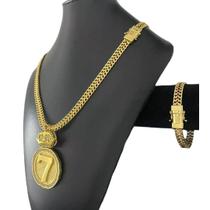 Kit Lacraia 10Mm + Pingente 7 - Banhado A Ouro 18K Kit Lacraia 10Mm + Pingente 7 - Banhado A Ouro 18K