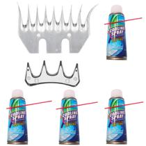 Kit Lâmina 9 Dentes Curva Superior Inferior P/ Tosquiadeira Tosa Ovelha KaQi + 4 Spray Resfriador