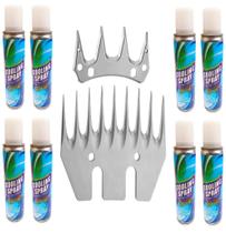 Kit Lâmina 9 Dentes Reta Superior Inferior P/ Tosquiadeira Tosa Ovelha KaQi + 8 Spray Resfriador