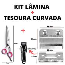 Kit Lâmina De Ferro + Tesoura Curvada Profissional Tosa Pet! - Wmark e Daomo