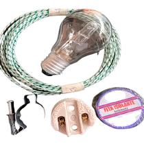 Kit Lâmpada Churrasqueira 127v,Fio 2 mts,Isolante e Soquete