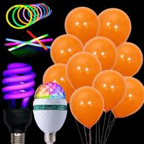 Kit Lâmpada Espiral e Giratória Balão Bexiga Neon C/Pulseira