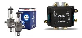 Kit Lâmpada H4 100w 90w 12v Rallye Bosch + Rele Duplo Vdo