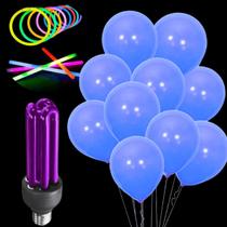 Kit- Lâmpada Reta Luz Negra Balão Bexiga Neon Com Pulseira
