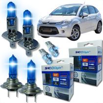 Kit lâmpada shocklight super branca farol alto baixo e lanterna h1 h7 t10 duplo foco 55w 12v 8500k