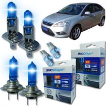 Kit lâmpada shocklight super branca farol alto baixo e lanterna h1 h7 t10 duplo foco 55w 12v 8500k