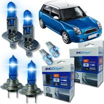 Kit lâmpada shocklight super branca farol alto baixo e lanterna h1 h7 t10 duplo foco 55w 12v 8500k