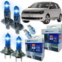Kit lâmpada shocklight super branca farol alto baixo e lanterna h1 h7 t10 duplo foco 55w 12v 8500k