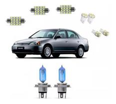 Kit Lampada Super Branca Farol Alto E Baixo + Led Civic 2002