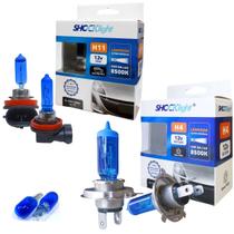 Kit lampada super branca h4+lampada super branca h11+lampada pingao super branca