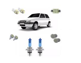 Kit Lampada Super Branca + Led Farol Alto E Baixo Uno Mille Kit Lampada Super Branca + Led Farol Alto E Baixo Uno Mille