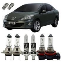 Kit Lâmpadas Farol Alto Baixo Milha 3200K Peugeot 408 + T10