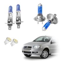 Kit Lâmpadas Haógena Super Branca H7 H1 Farol Baixo e Milha Palio 2012 2013 2014