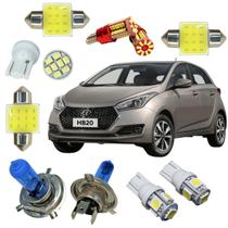 Kit Lâmpadas Super Branca Farol Alto Baixo e Leds Pingão T10 Torpedo 31mm Luz Teto Ré Placa Hyundai Hb20