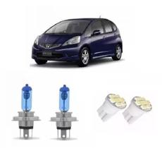 Kit Lampadas Super Branca Farol + Led Honda Fit 04/17