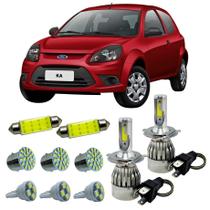 Kit Lâmpadas Super Led Farol Alto Baixo Ford Ka 2008 a 2013 Com Leds Farolete Ré Teto Placa