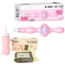 Kit Lançador de Bolhas Rosa Fumaça Spray Bubble + Refil Rosa