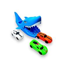 kit Lançador de Carrinhos Tubarão ou Jacaré com 6 Carrinhos Brinquedo de Criança