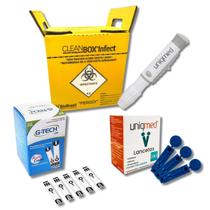 Kit Lancetadora + 100 Lancetas + 50 Testes + 1 Coletor Perfurocortante 1,5l