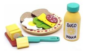 Kit Lanche C/ 12pçs Educativo De Madeira Coleção Comidinhas