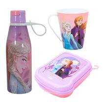 Kit Lanche Escolar Garrafa Infantil Abre Facil Caneca 360ml e Sanduicheira