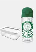 Kit Lanche Escolar Garrafa Palmeiras Oficial Com Canudo De Silicone