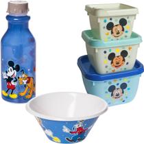 Kit Lanche Infantil Garrafa e Prato Mickey 5 Itens Plasutil
