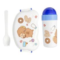 Kit Lancheira Capivara Pote Com Divisória Talher e Garrafa Com Canudo Azul Lilás Rosa Kit Lancheira Capivara Pote Com Divisória Talher e Garrafa Com Canudo Azul Lilás Rosa